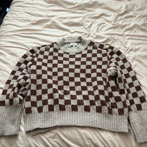 Brown and Cream Checkered Sweater
